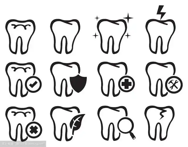 black and white molar teeth vector icon set