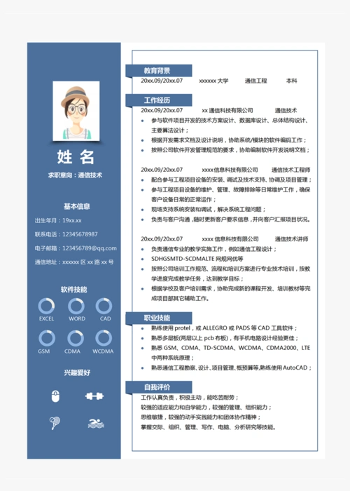 通信技术个人简历模板
