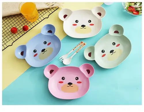 竹纤维儿童餐具套装 宝宝分格餐盘三件套 卡通小熊饭碗幼儿园礼品