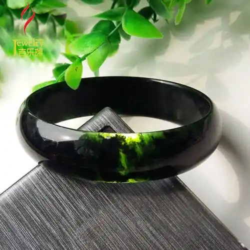 吉乐瑞 蓝田墨玉手镯女款玉石玉镯子蛇纹石玉宽窄版大小圈送亲人 内径