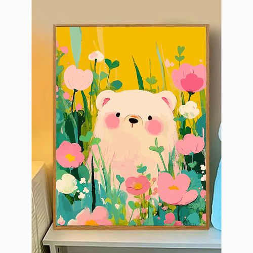 水彩花间小熊数字油画diy填充色涂鸦手工绘油彩画装饰画2024新款