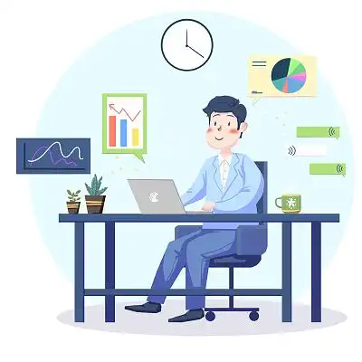 工作繁忙商务人士用电脑办公的人堆积的文件卡通ai插画堆积两旁的文件