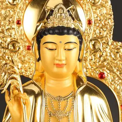 家用台湾金刚贴金纯铜观音佛像供奉观音像观世音菩萨摆件