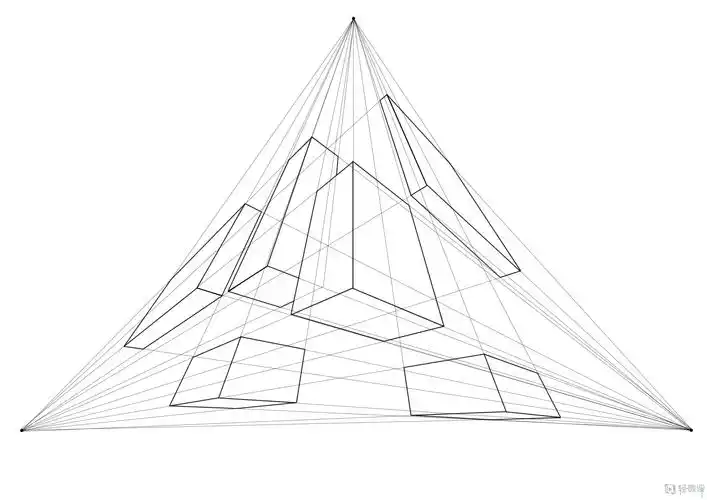 临摹三点透视方块—美术基础三点透视的练习