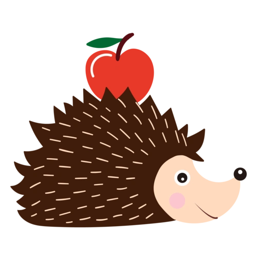 秋天棕色卡通刺猬扎着苹果