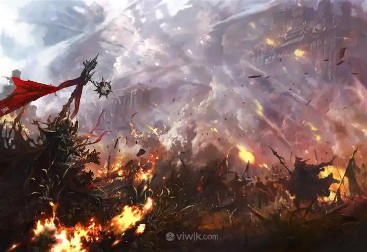 古代武将战火纷飞战场绘画图片