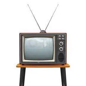 创意抽象通信媒体和电视业务概念:老式复古彩色木制家用电视接收器,在
