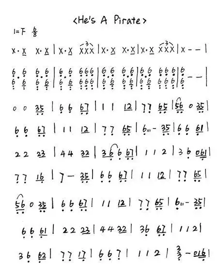 那位哥们儿有加勒比海盗这首曲子的简谱?