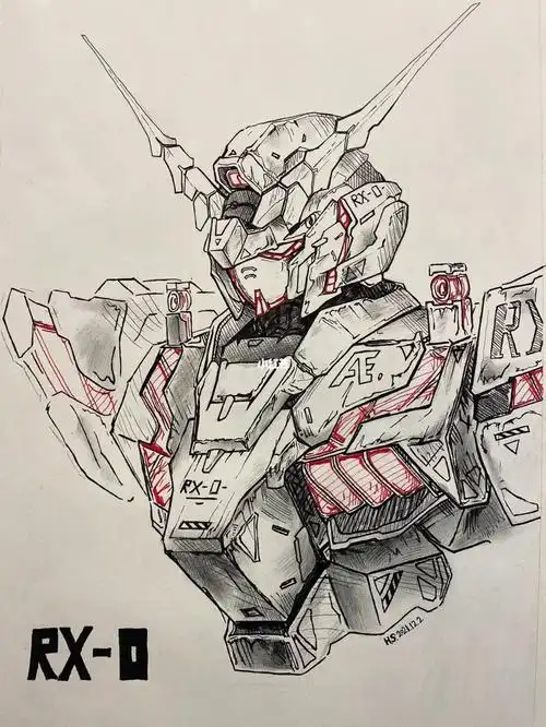 高达  #独角兽高达  #绘画  #黑白画  #线描