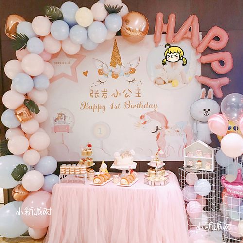 粉色公主儿童宝宝百天周岁宴布置生日派对照片海报背景墙装饰定制