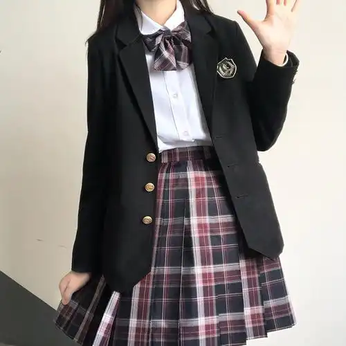 日系原创jk制服西装外套女套装秋冬百搭池太黑色西服格裙班服全套