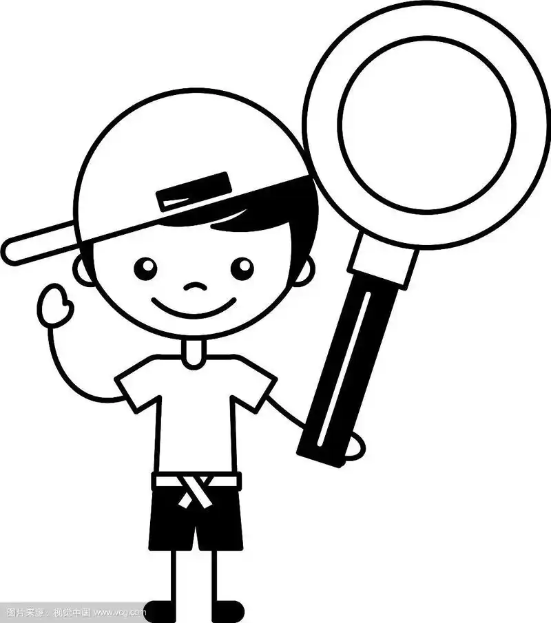 小男孩拿着放大镜