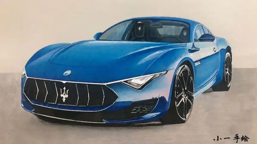手绘视频:3d豪车蓝色酷炫玛莎拉蒂绘画过程