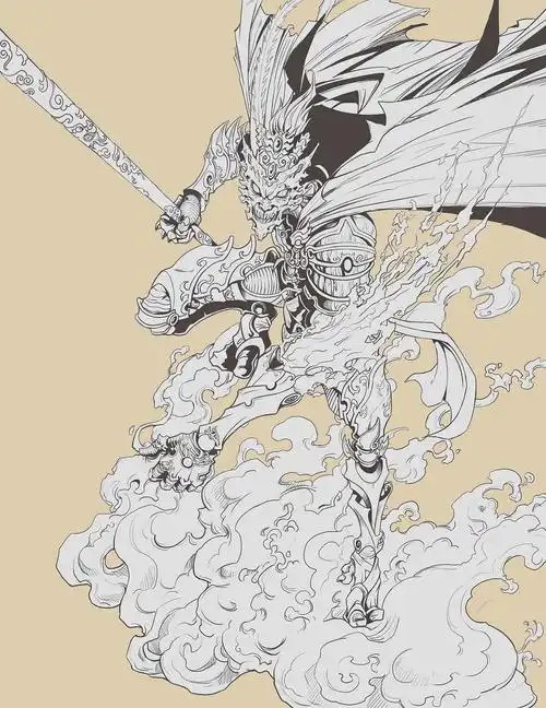 其实……本来是大圣的,一画脸就邪了,那就索性转个方向,六耳猕猴也