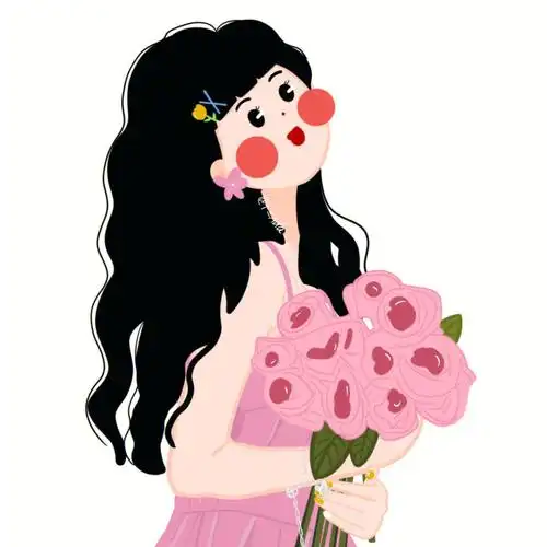 插画头像捧花女生夏天版本