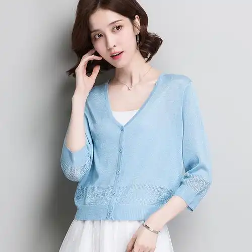 开衫外套夏季薄款冰丝针织衫百搭披肩短款防晒短外套