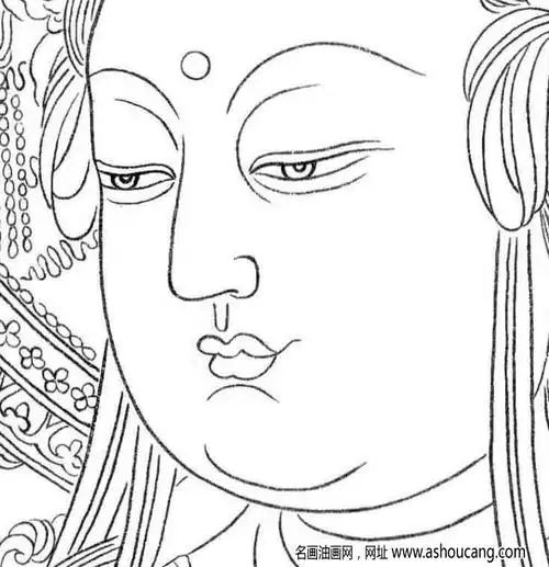 观音菩萨白描线稿76高清图片下载-名画油画网