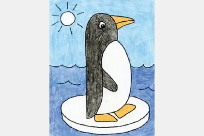 蜡笔画动物:怎么画侧面站着的可爱小企鹅(步骤图解)