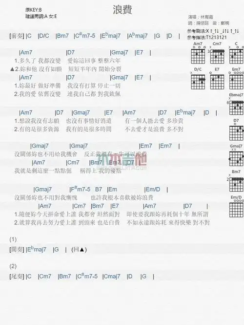 浪费_吉他谱_林宥嘉曲谱图片第1张