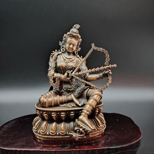 尼泊尔手工纯铜作明佛母佛像摆件紫铜做旧随身小铜像家用佛堂供具