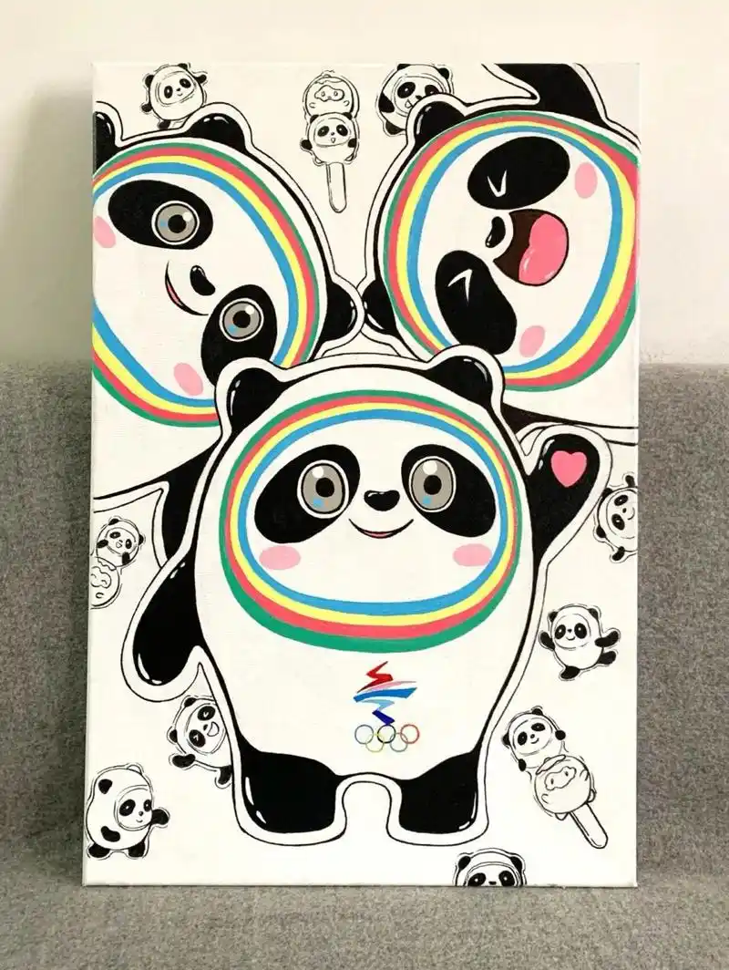 冰墩墩|冬奥会主题画|冬奥会吉祥物|丙烯画 冬奥会 冰墩墩来了!