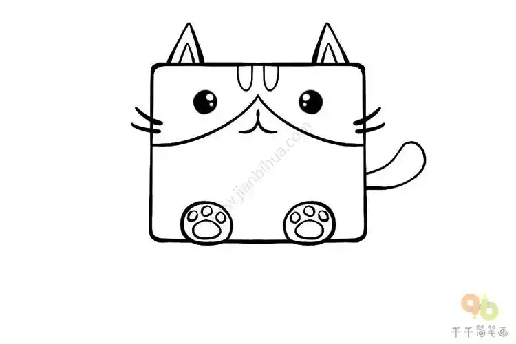 儿童创意简笔画用一个正方形画出小猫简笔画