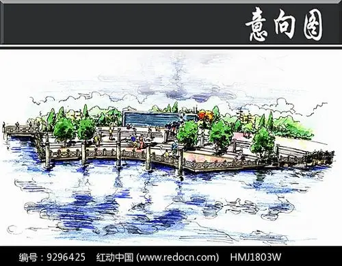 科技园中央商务区亲水平台手绘