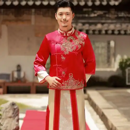 秀禾服男新郎2021年新款冬季中式结婚大码龙凤褂接亲敬洒服中国风