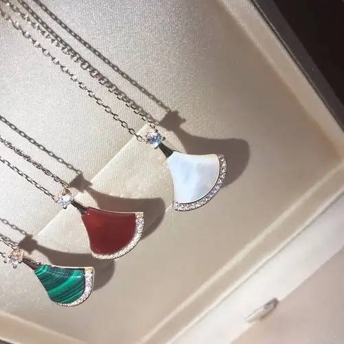 热销宝格丽项链_925纯银镀18k玫瑰金扇子扇形宝格利项链扇形小裙子