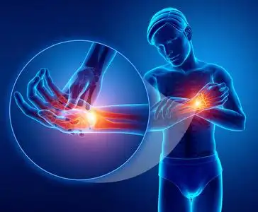 3d 插图的男人感觉手腕疼痛照片