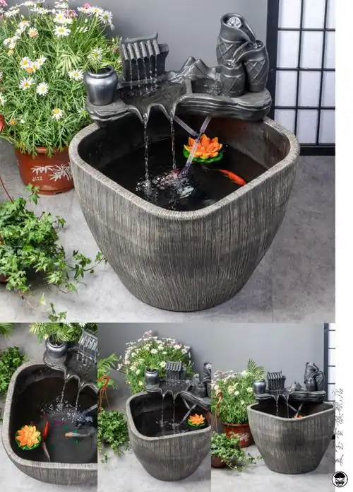 方形陶瓷大缸水循环增氧鱼缸客厅阳台流水养鱼盆庭院仿石大水缸方形缸