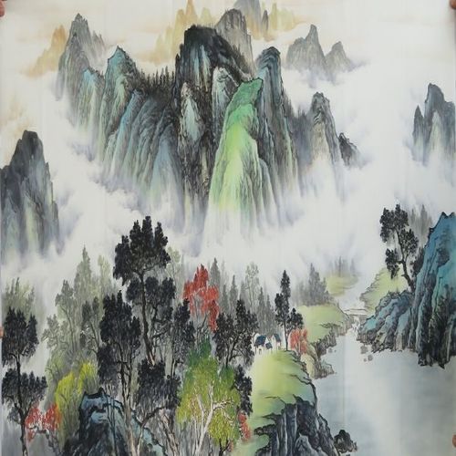 纯手绘小六尺横幅客厅办公室写意小桥流水人家山水画名人字画国画