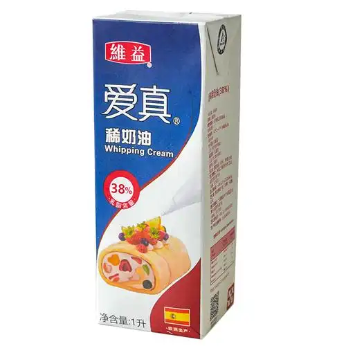 维益西班牙进口爱真38乳脂动物性稀奶油家用淡奶油1l商用裱花原料