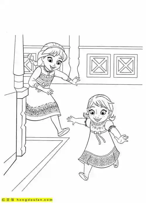 安娜公主和艾莎公主女孩子最爱的涂色图片-红豆饭小学生简笔画大全