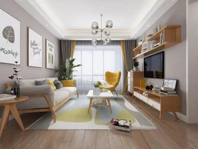 简约风格120平米三居新房客厅吊灯家装效果图