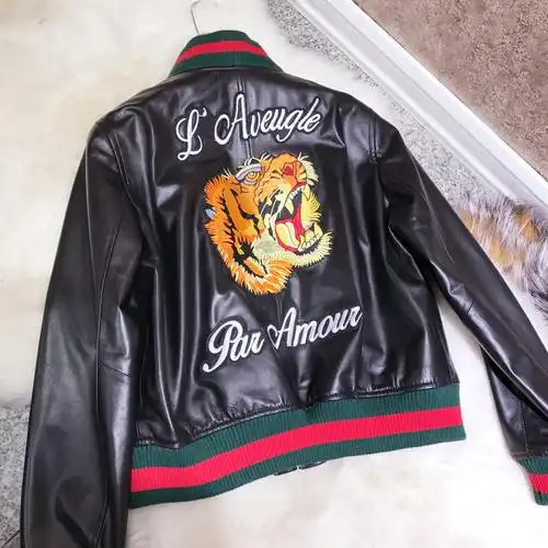 2016春秋装重工虎头刺绣进口绵羊皮夹克棒球服老虎真皮衣女