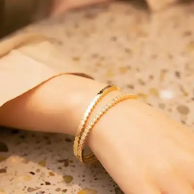 恒蕴叶子黄金亮钻蜂巢手镯男女六边形几何情侣手链叠戴手环手饰