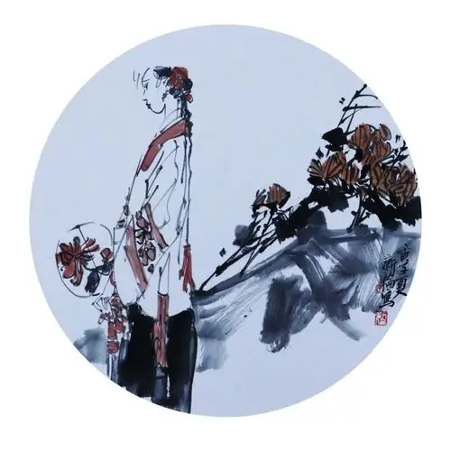 王新伦 人物小品扇面 42*42cm 2020年作