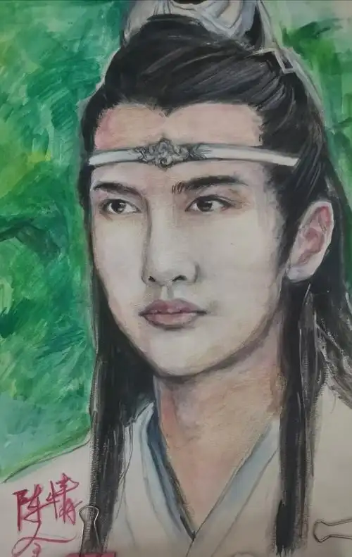 蓝忘机陈情令手绘水彩画