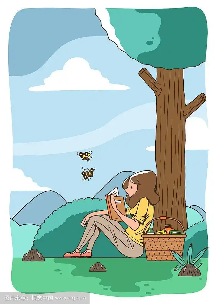在树下看书的女人