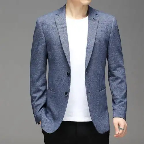 跨境春秋新款商务西装男修身针织弹力外套外贸批发男式休闲西服