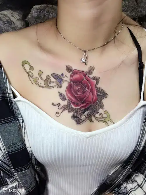 胸前玫瑰_纹身图案手稿图片_陈振权的纹身作品集