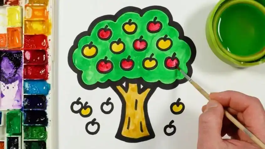 儿童简笔画好看的苹果树配色