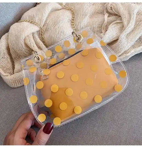 潮韩新款pvc透明包包女包夏天小清新2019链条单肩斜跨 个性手提包