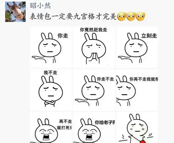 表情包一定要九宫格成套的,别的没有,就是成套的表情包多