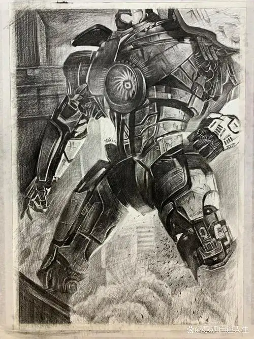 素描丨环太平洋流浪者 【尺寸:四开】 使用的材料:炭笔 彩铅 机甲是
