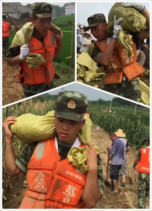武警8691部队华阳镇方向某部抗洪抢险纪实——人在堤在,战士剪影