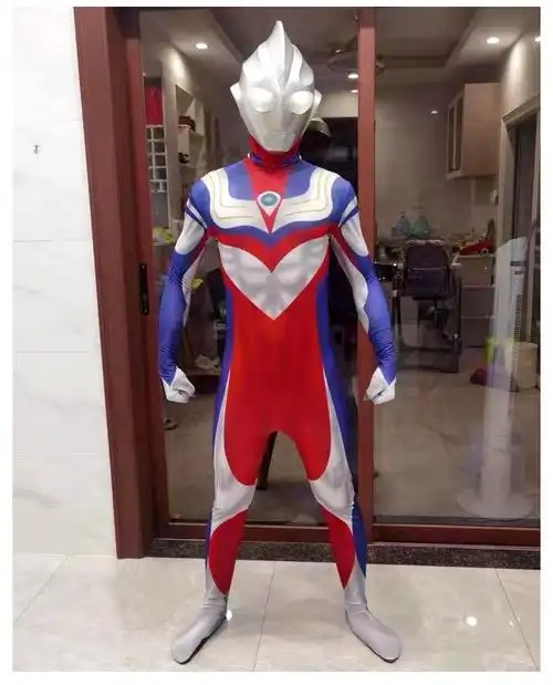 奥特曼皮衣 套装圣诞节成人衣服头盔头套cos迪迦发光男童连体紧身衣