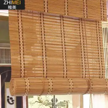 新中式复古印花竹帘竹帘卷帘定制窗帘门帘升降遮光遮阳隔断阳台家用