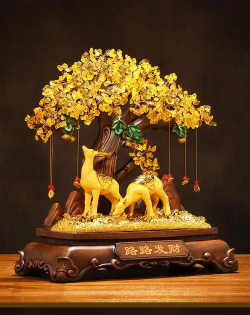 家居客厅酒柜装饰鹿搬新家乔迁礼品yx12寸路路发财沙金小号261330cm